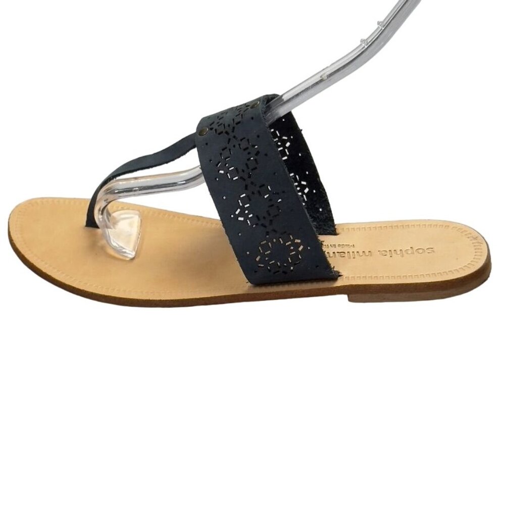 SOPHIA MILANO Women's Shoes Gray Flat Slides Perforated Leather Thongs Size 7.5M - Picture 9 of 15